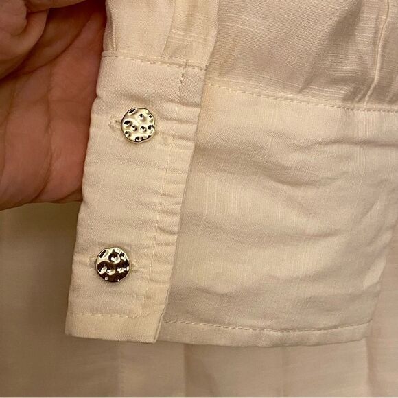 RIVER ISLAND ivory white LONG SLEEVE Silver button lyocell viscose shirt US 14 - Picture 5 of 11